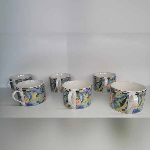 Set of 6 Vintage PTS International Fantasia Mosaic Floral Stoneware Cups 2.5" - Picture 3 of 9